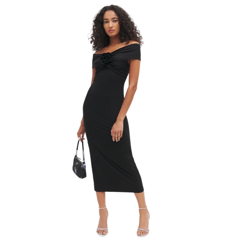 Reformation Fiorelle Off Shoulder Midi Dress Rosette Knit Small